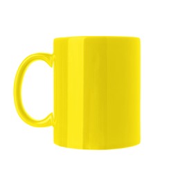 Image of Blank yellow cup isolated on white. Mockup for design