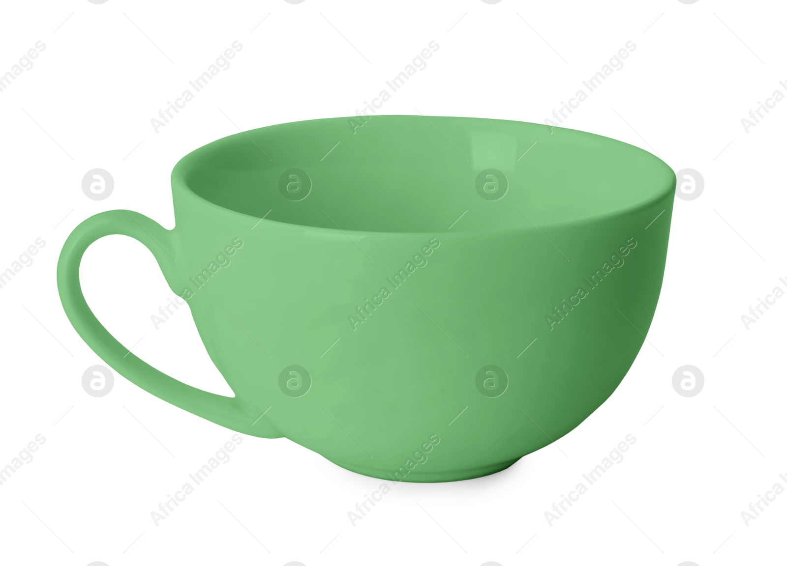 Image of Blank light green cup isolated on white. Mockup for design