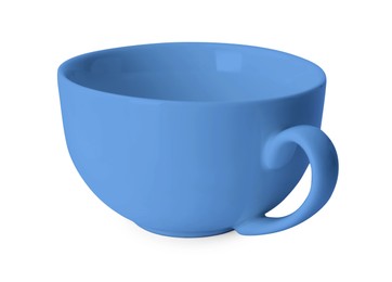 Image of Blank blue cup isolated on white. Mockup for design