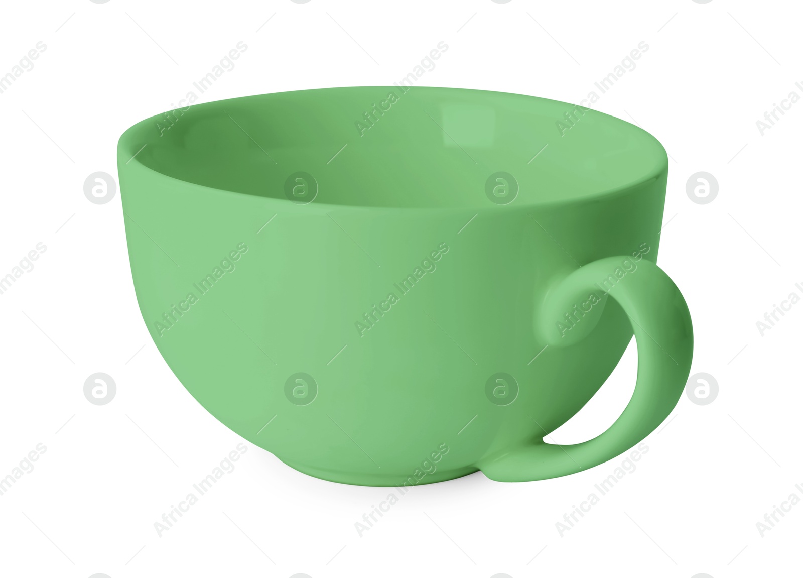 Image of Blank light green cup isolated on white. Mockup for design