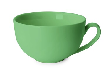 Image of Blank light green cup isolated on white. Mockup for design