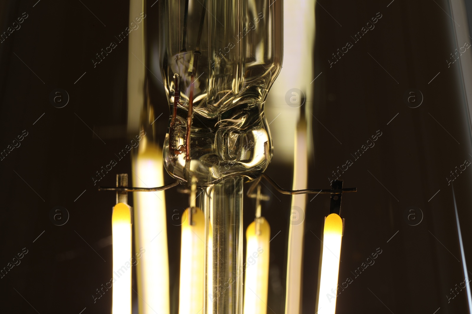 Photo of Glowing light bulb on dark background, closeup