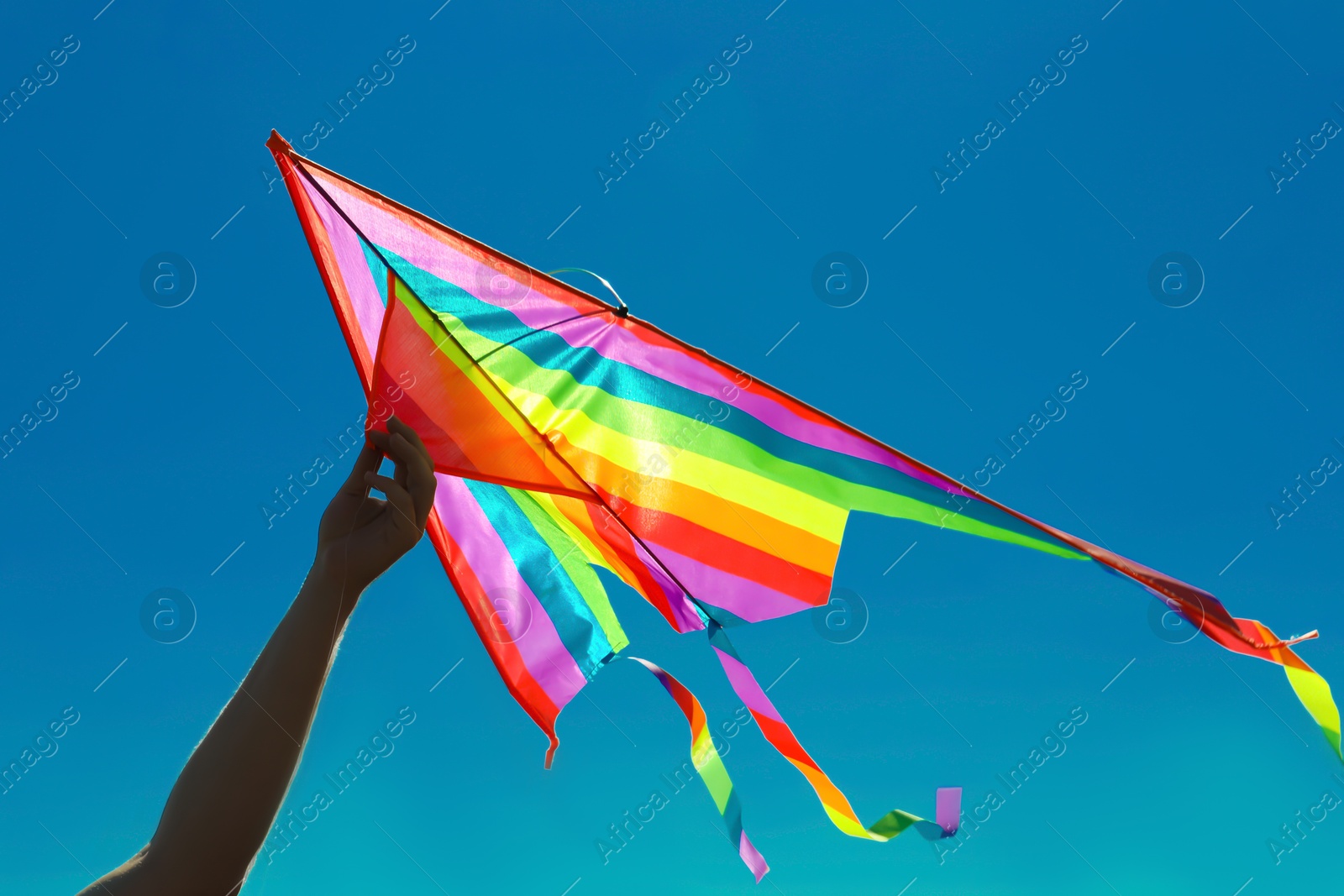 Man with kite on sunny day, closeup Photo of Man with kite on sunny day, closeup