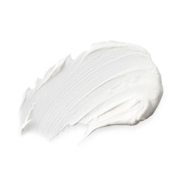 Photo of Cream isolated on white, top view. Sample of cosmetic product