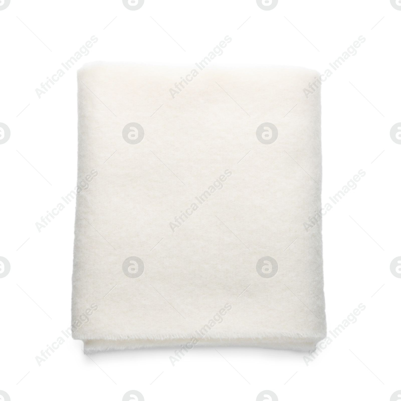 Photo of Warm woolen scarf isolated on white, top view