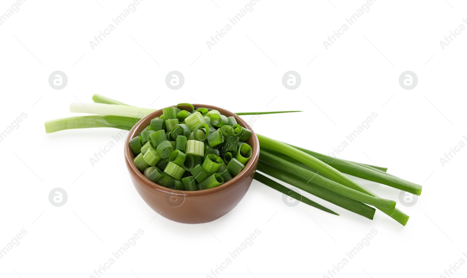 Photo of Cut fresh green onions isolated on white