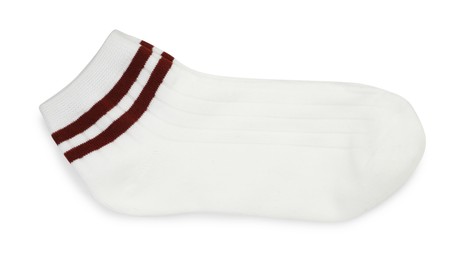 Photo of Pair of soft socks isolated on white, top view