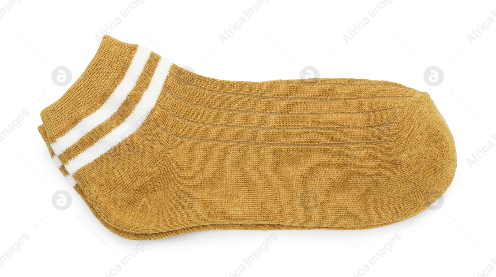 Photo of Pair of soft socks isolated on white, top view