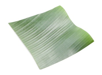 Photo of Piece of banana leaf isolated on white. Traditional meal serving