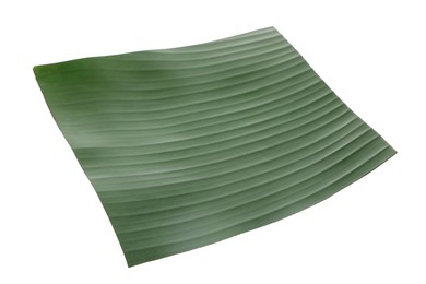 Photo of Piece of banana leaf isolated on white. Traditional meal serving