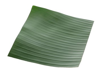 Photo of Piece of banana leaf isolated on white. Traditional meal serving