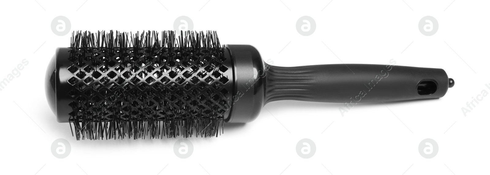 Photo of Hairdresser tool. Round brush isolated on white, top view