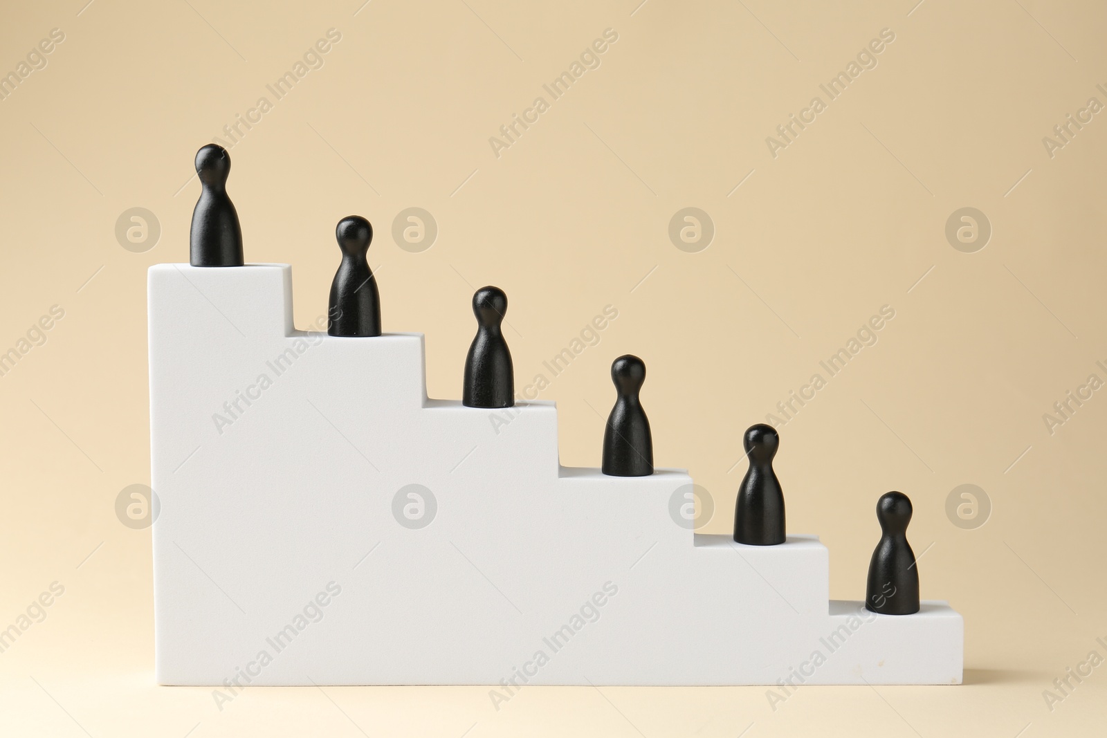 Photo of Competition concept. Human figures on ladder against beige background, space for text