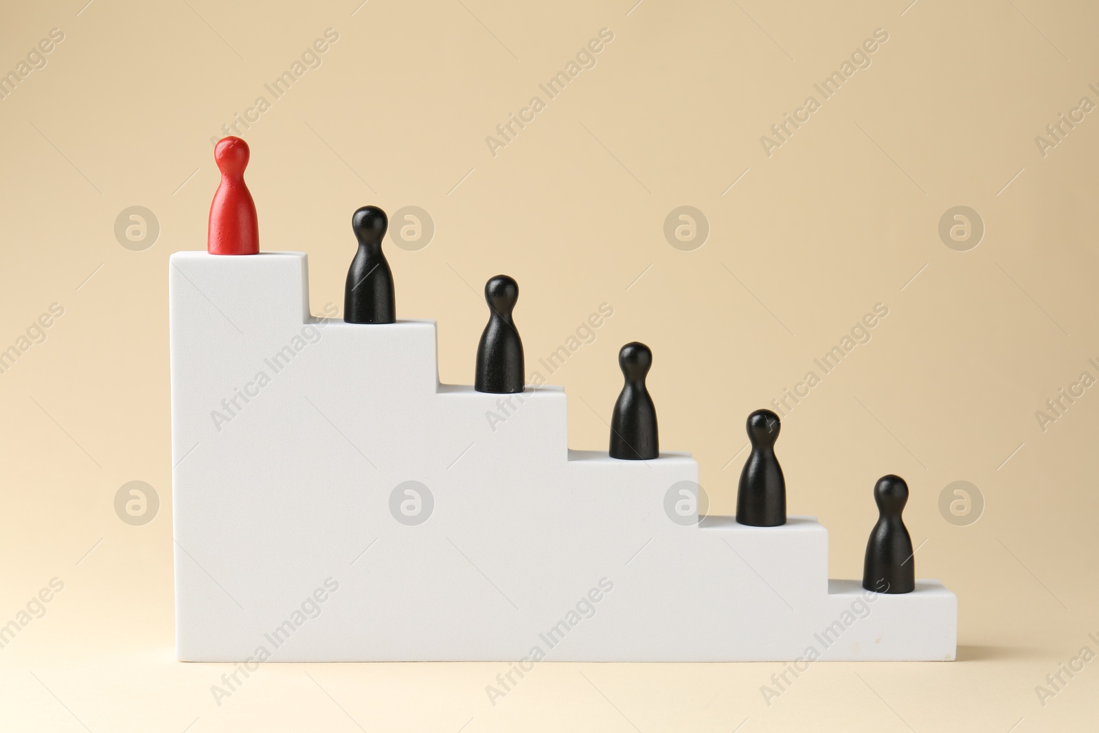 Photo of Competition concept. Human figures on ladder against beige background, space for text