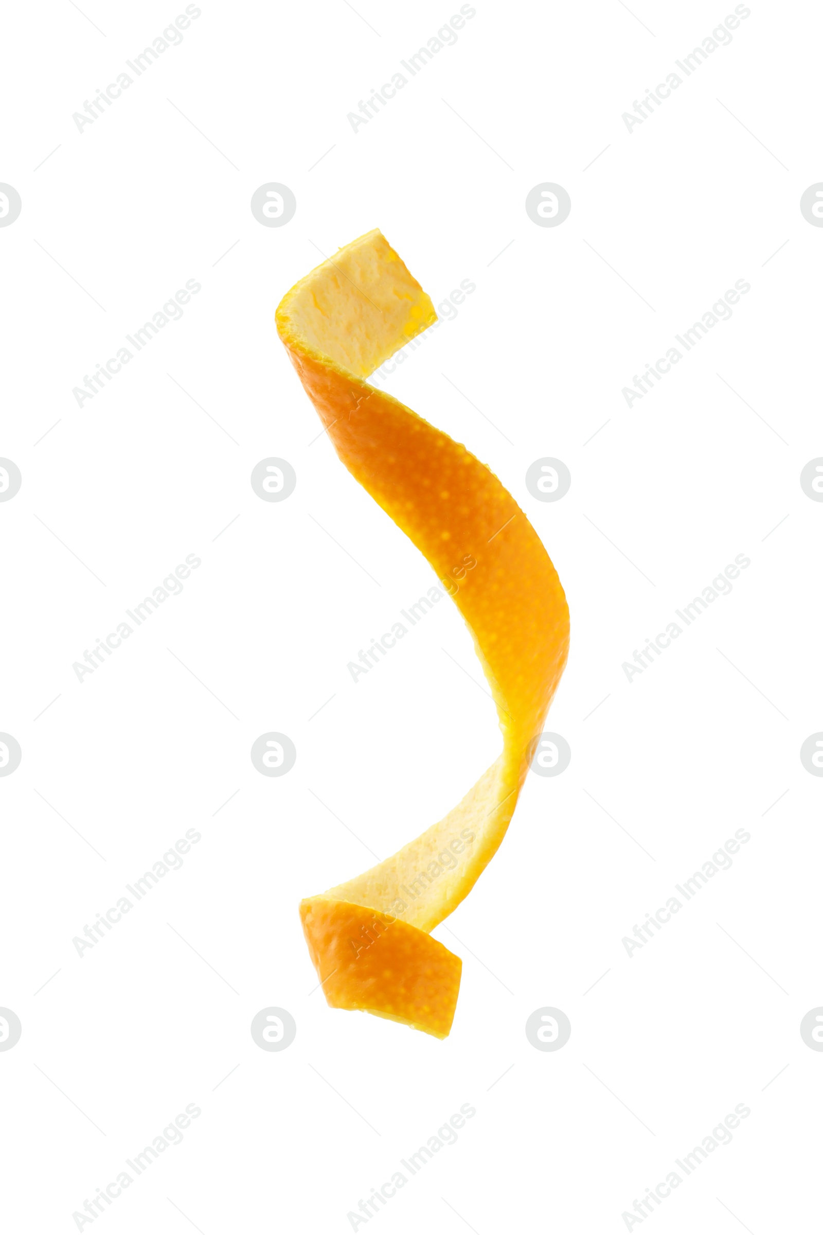 Photo of One fresh orange peel isolated on white