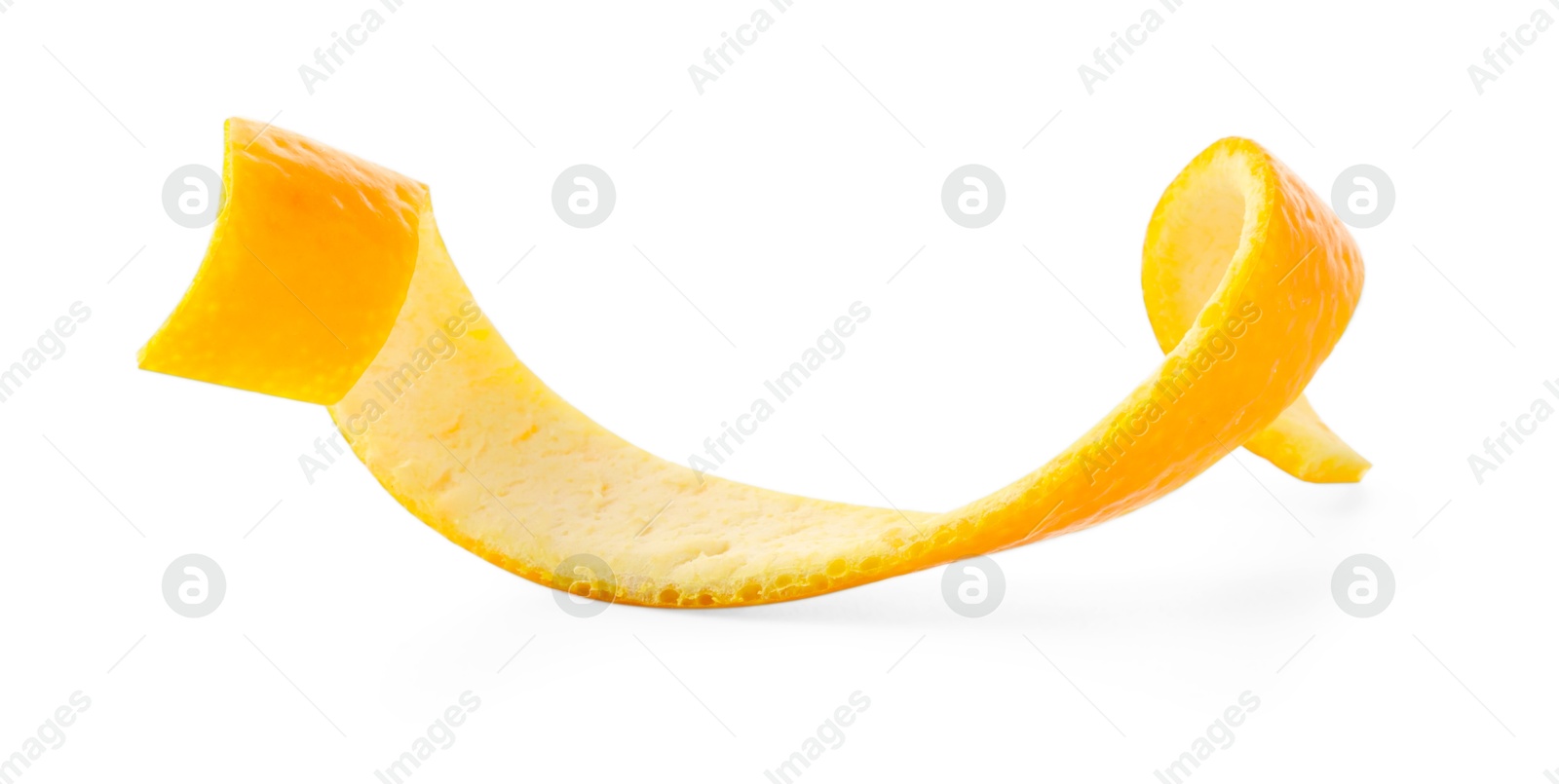 Photo of Twirl of orange peel isolated on white