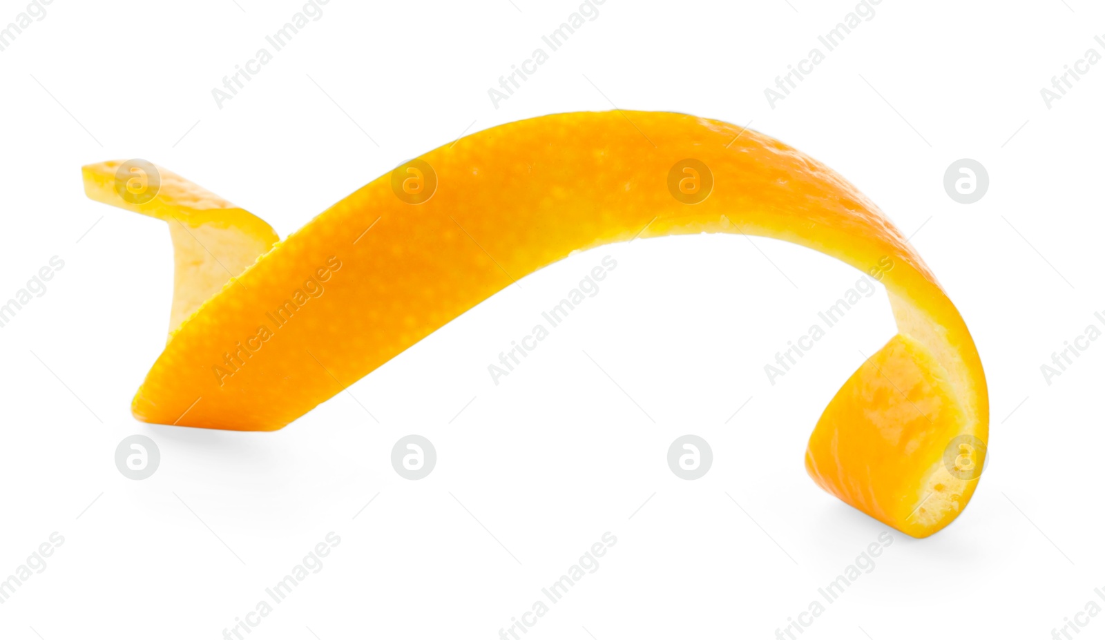 Photo of Twirl of orange peel isolated on white