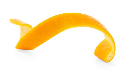 Photo of Twirl of orange peel isolated on white