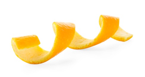 Photo of Twirl of orange peel isolated on white