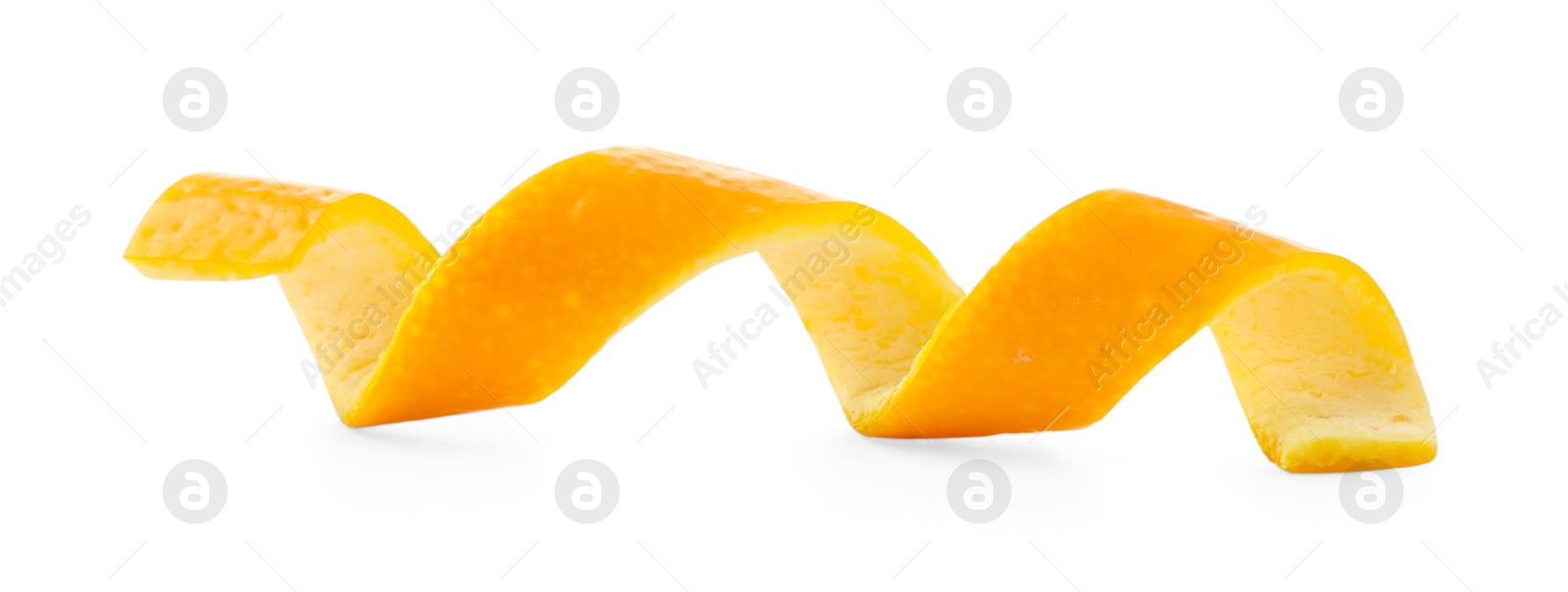 Photo of Twirl of orange peel isolated on white