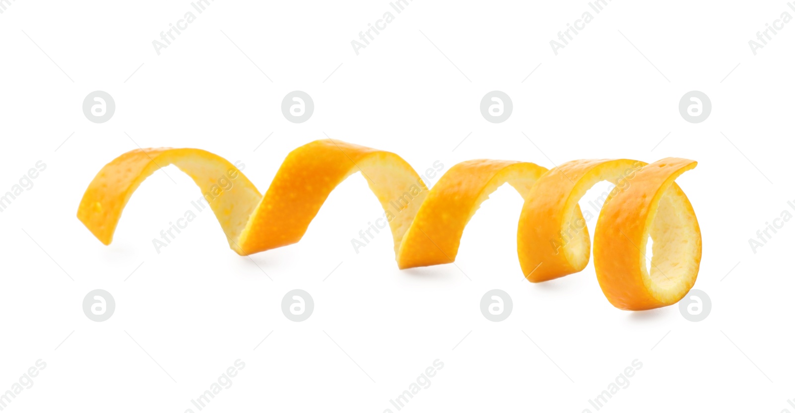 Photo of Twirl of orange peel isolated on white