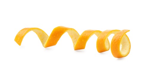 Photo of Twirl of orange peel isolated on white