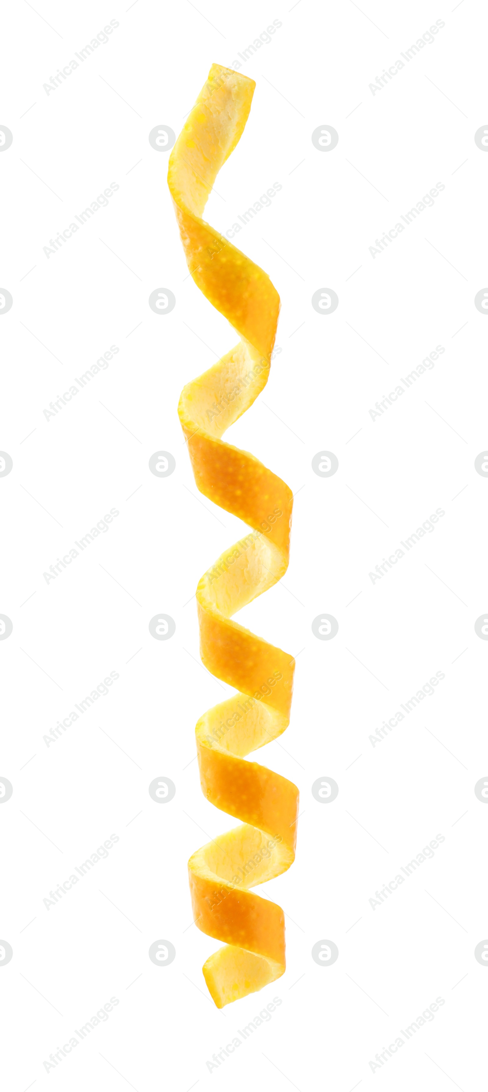 Photo of Twirl of orange peel isolated on white