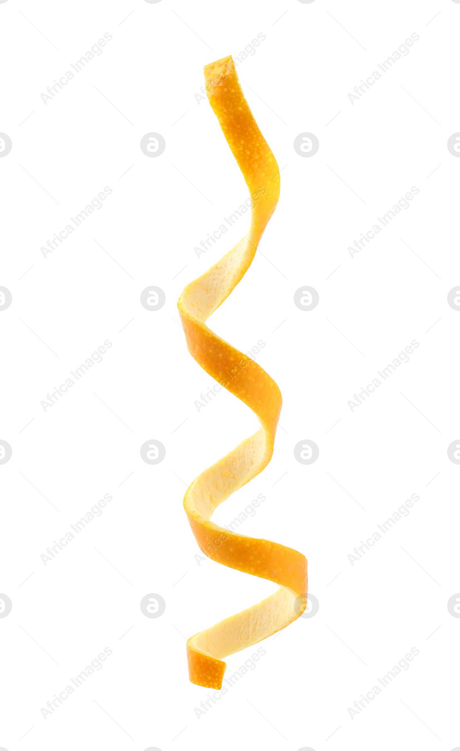 Photo of Twirl of orange peel isolated on white