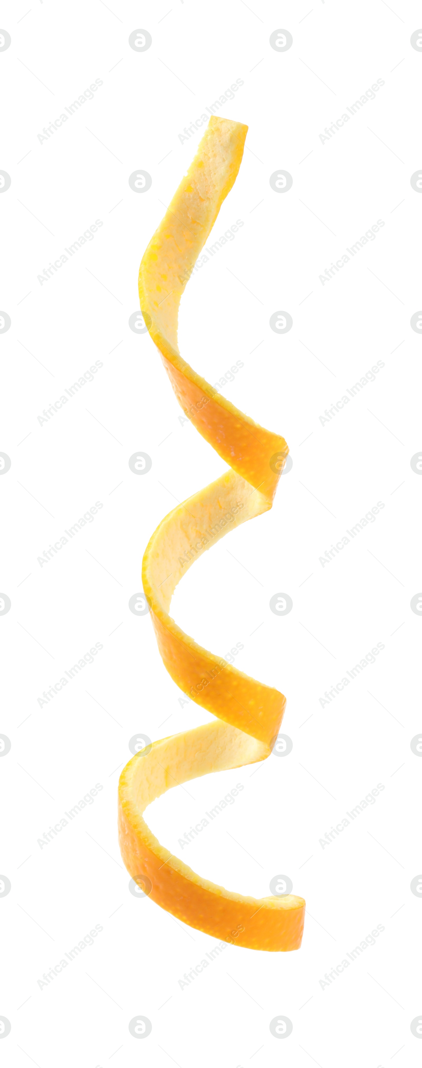 Photo of Twirl of orange peel isolated on white