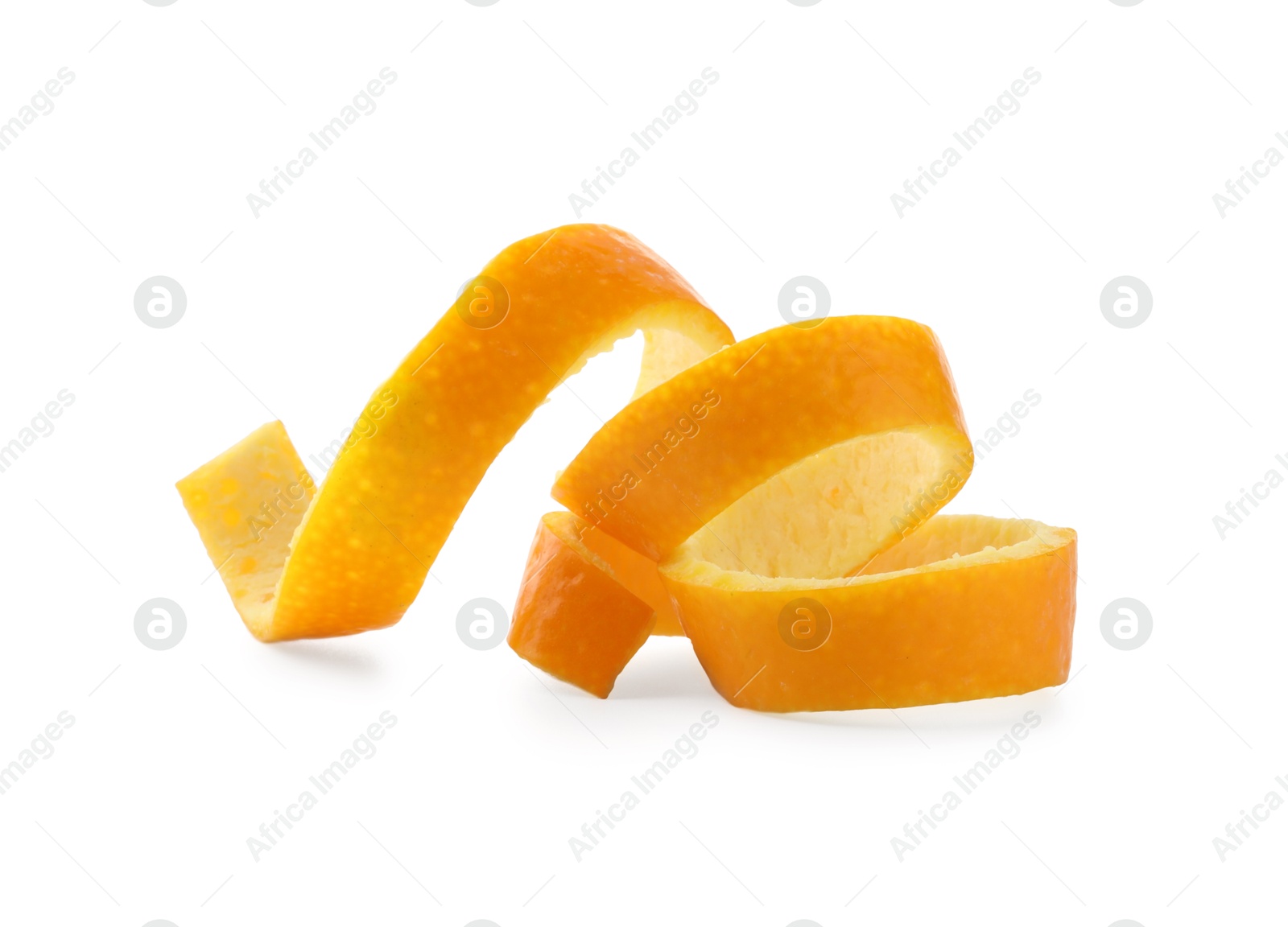 Photo of Twirl of orange peel isolated on white