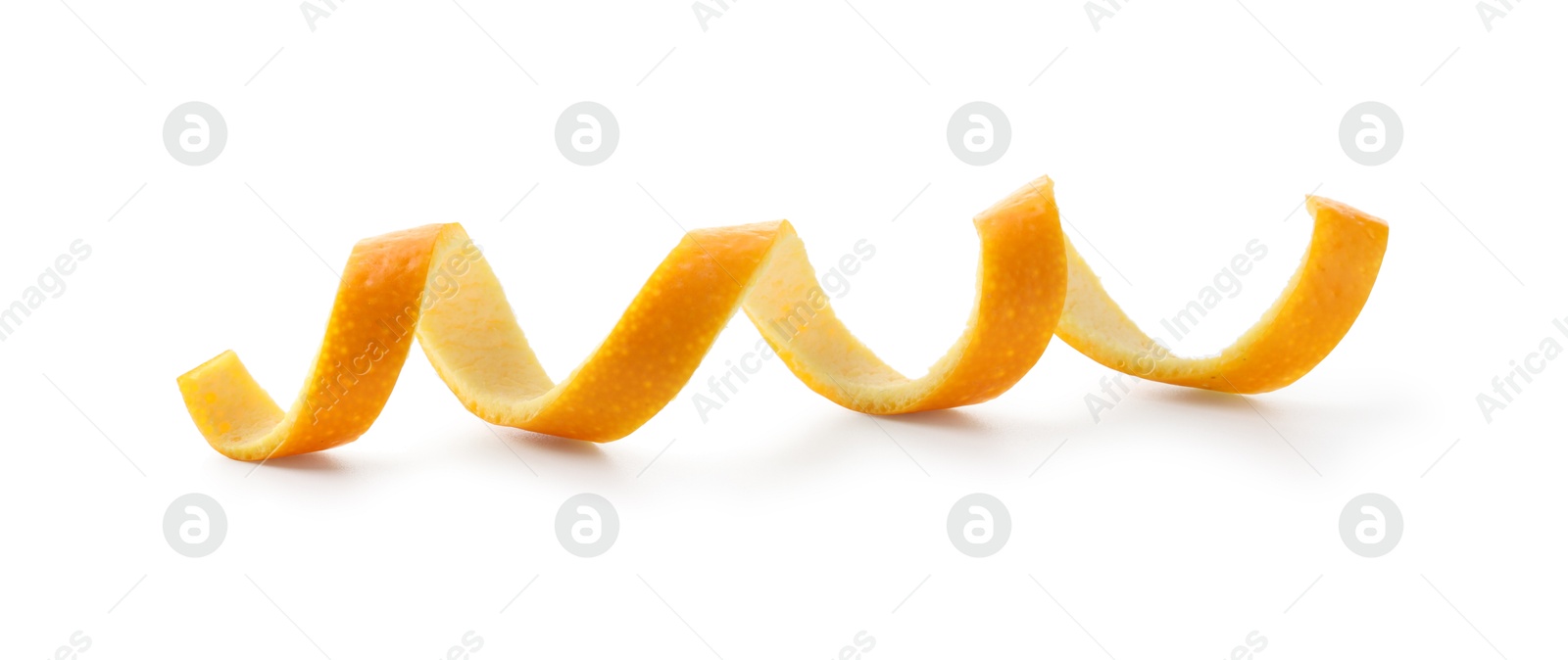 Photo of Twirl of orange peel isolated on white