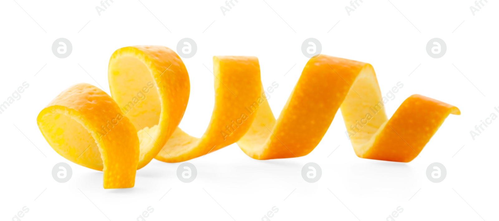 Photo of Twirl of orange peel isolated on white