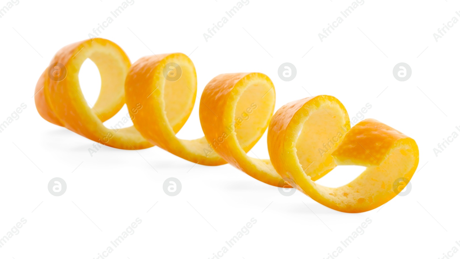 Photo of Twirl of orange peel isolated on white