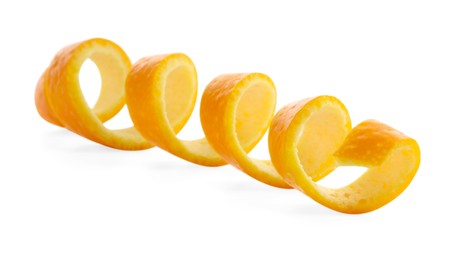 Photo of Twirl of orange peel isolated on white