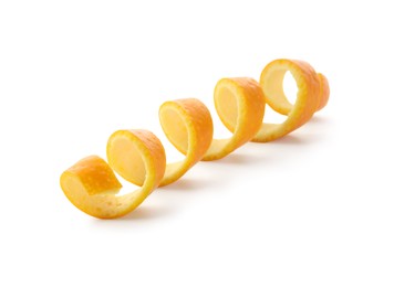 Photo of Twirl of orange peel isolated on white