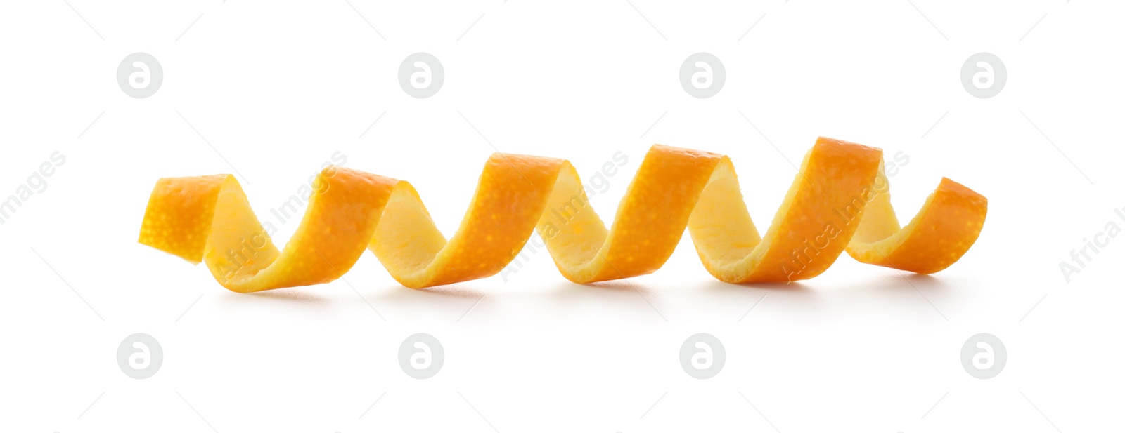 Photo of Twirl of orange peel isolated on white