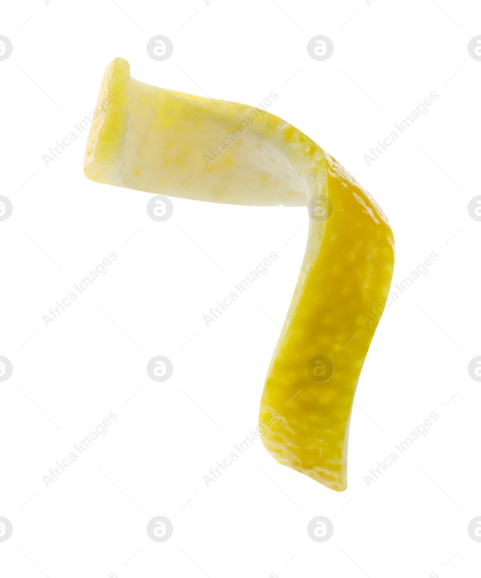 Photo of One fresh lemon peel isolated on white