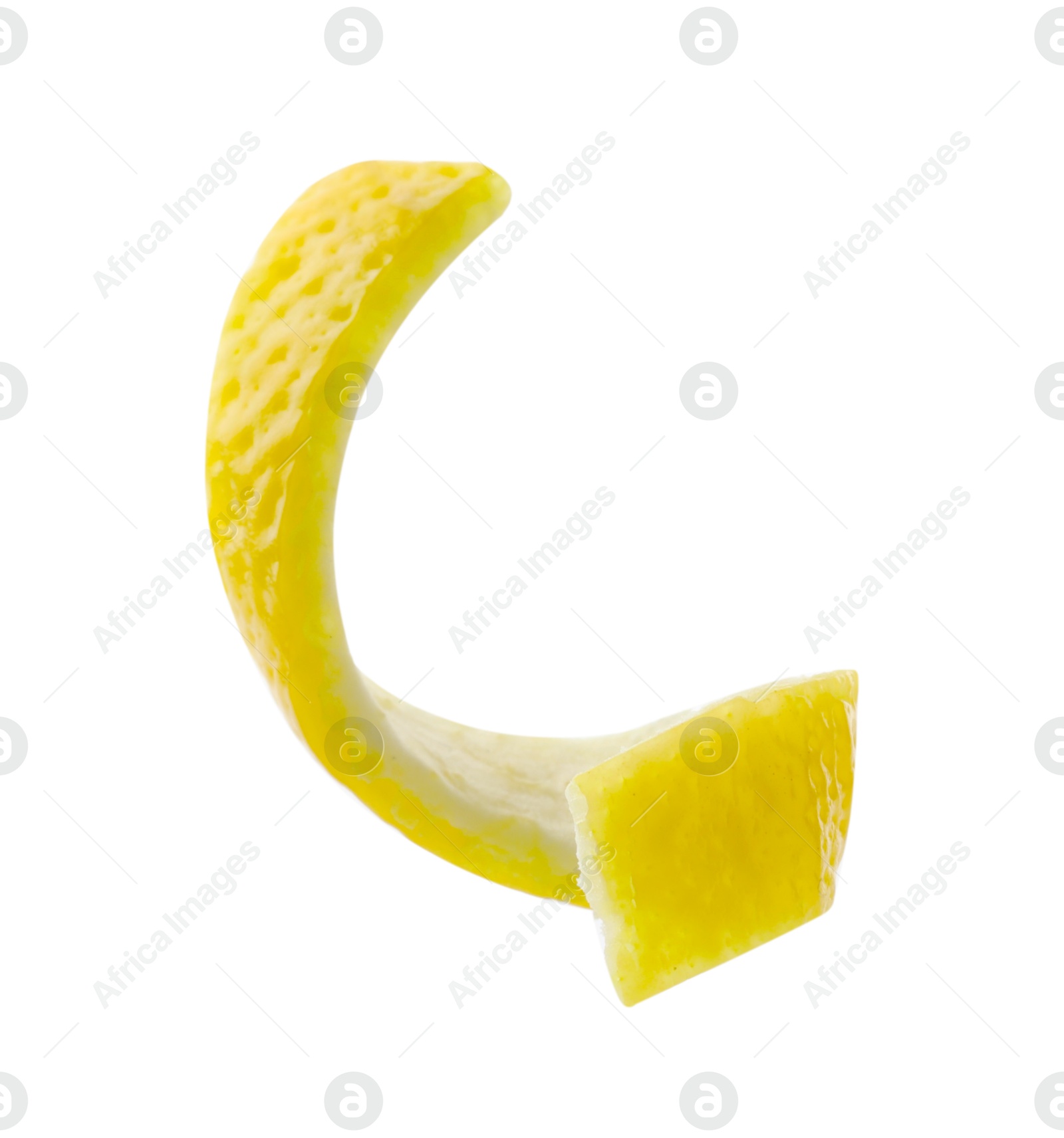 Photo of One fresh lemon peel isolated on white