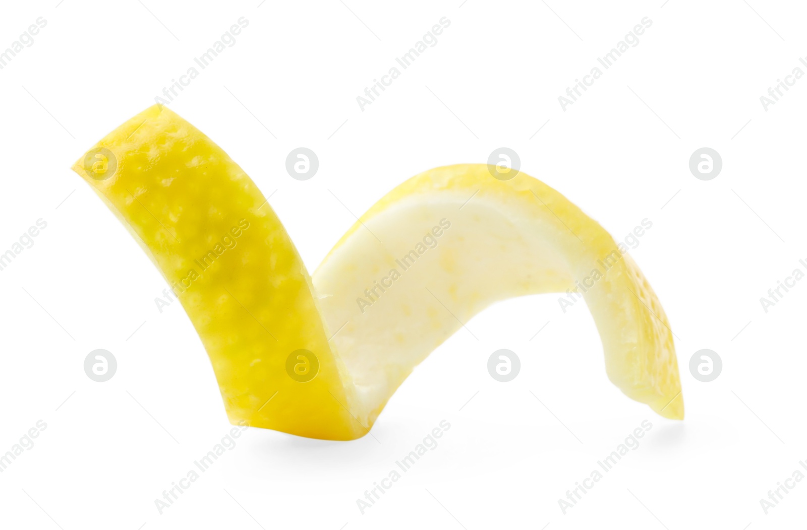 Photo of Twirl of lemon peel isolated on white