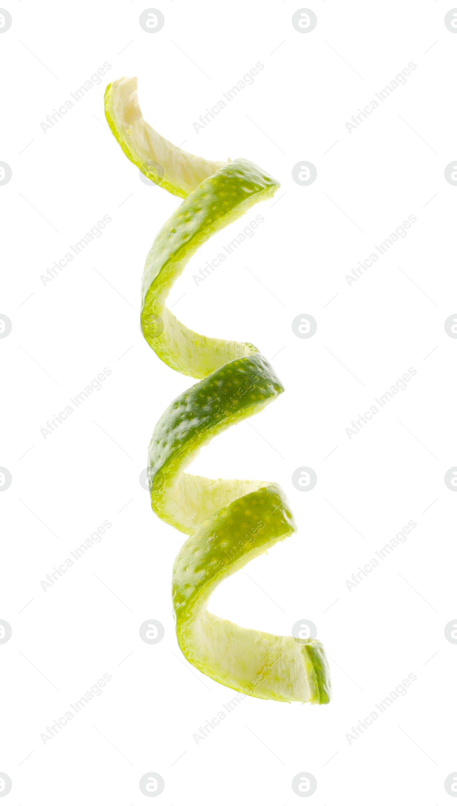 Photo of Twirl of lime peel isolated on white