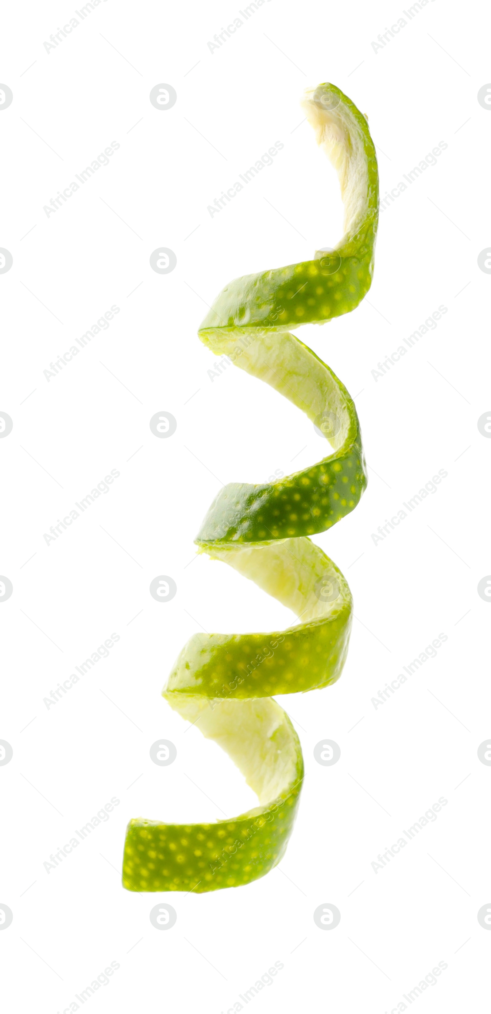 Photo of Twirl of lime peel isolated on white