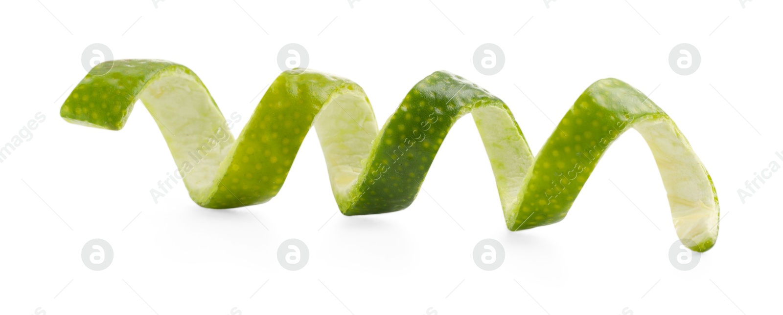 Photo of Twirl of lime peel isolated on white