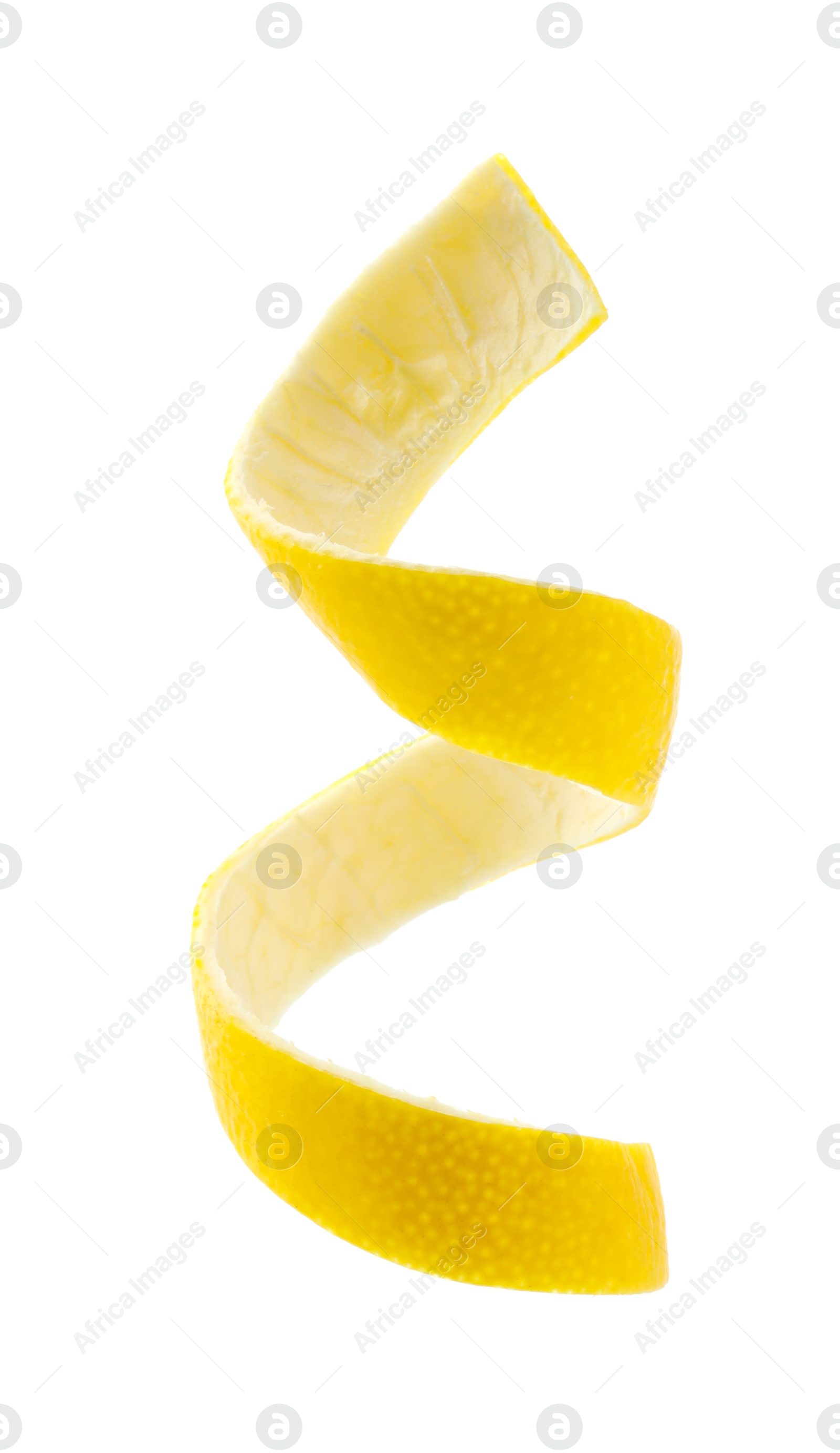 Photo of Twirl of lemon peel isolated on white