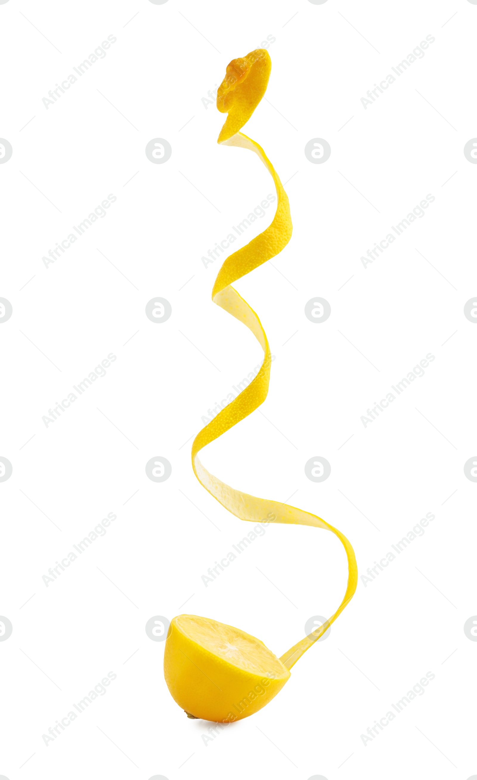 Photo of Fresh lemon peel and half of fruit isolated on white