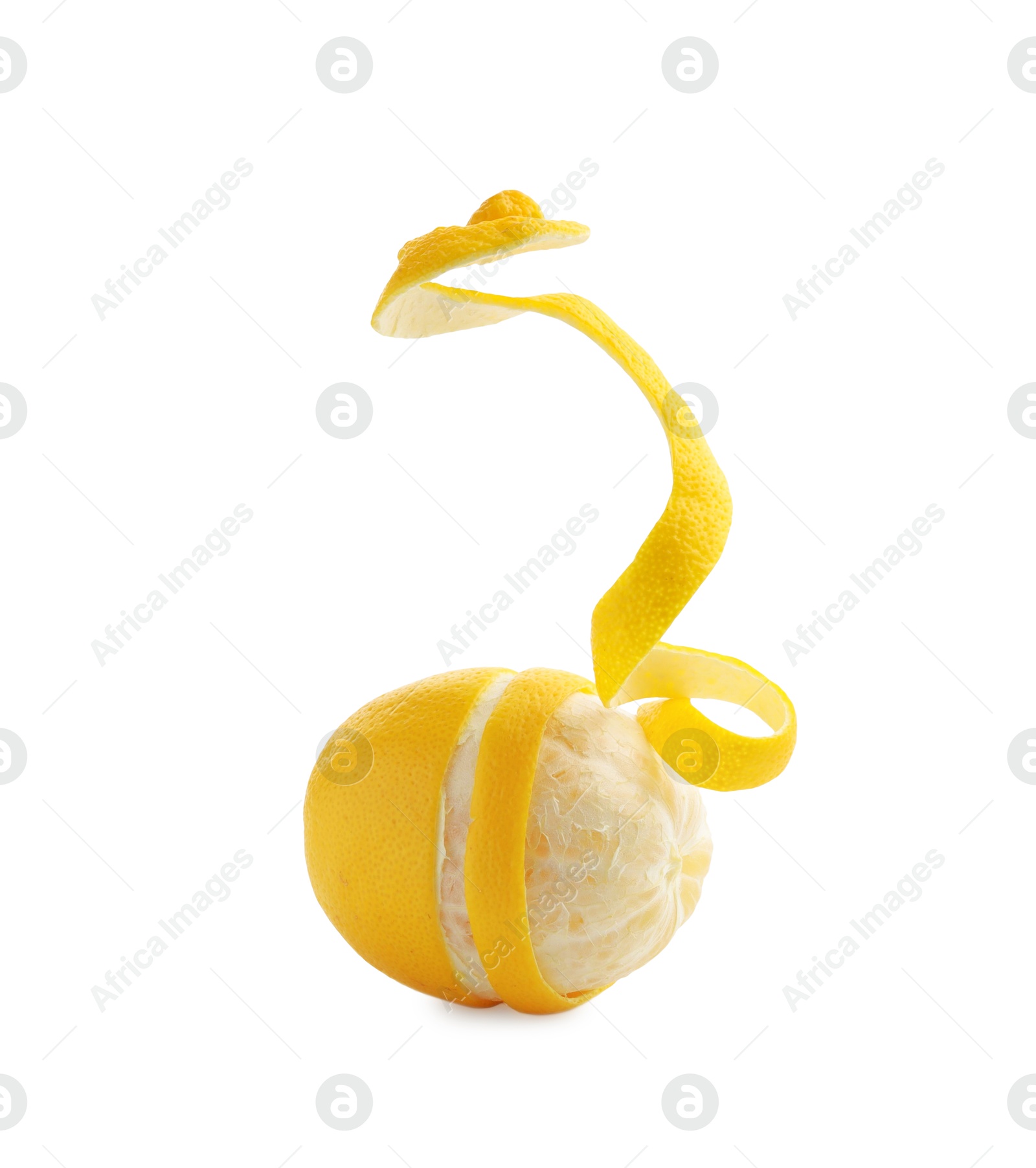 Photo of Fresh lemon peel and fruit isolated on white