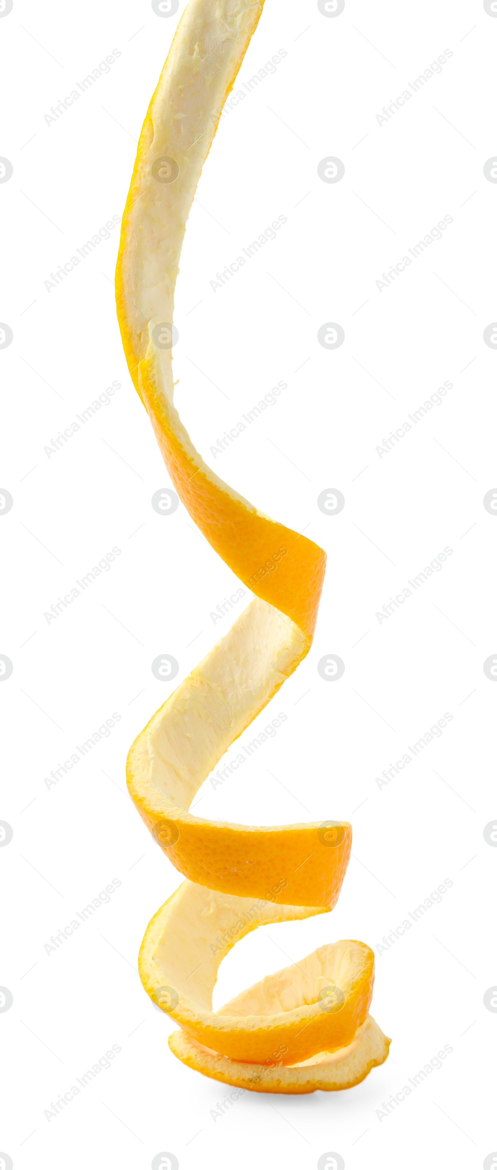 Photo of Twirl of orange peel isolated on white