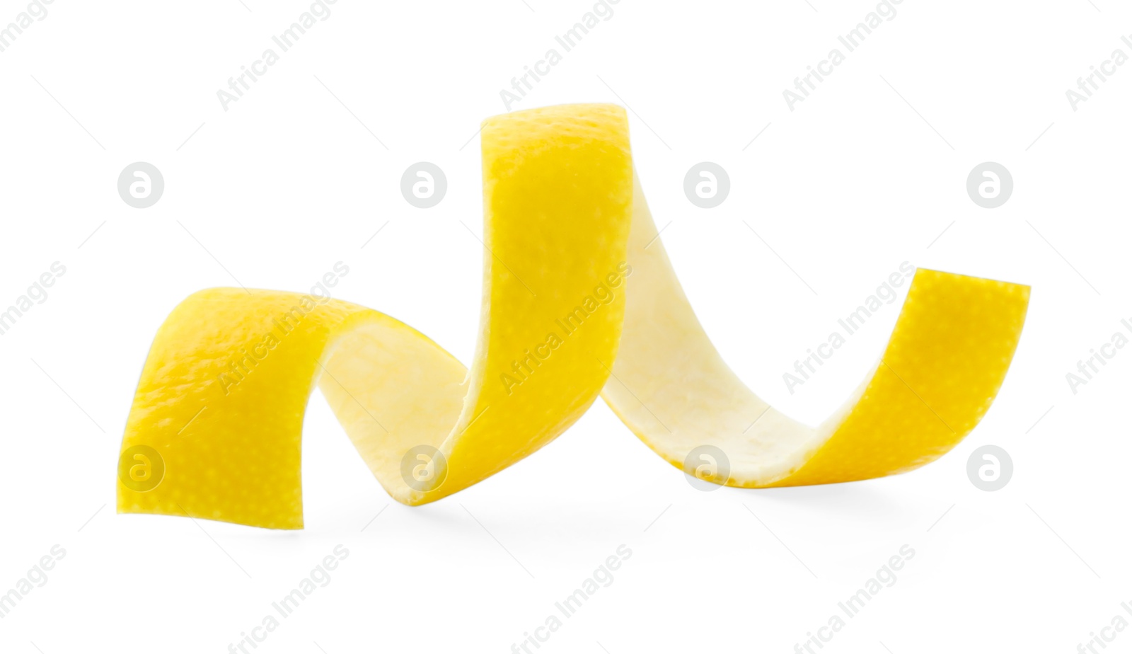 Photo of Twirl of lemon peel isolated on white