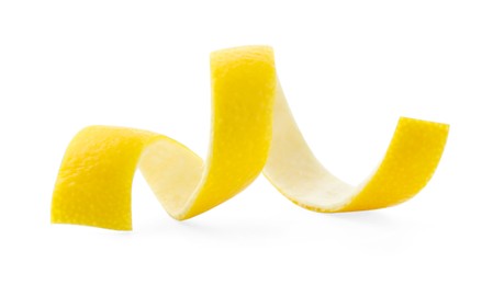 Photo of Twirl of lemon peel isolated on white