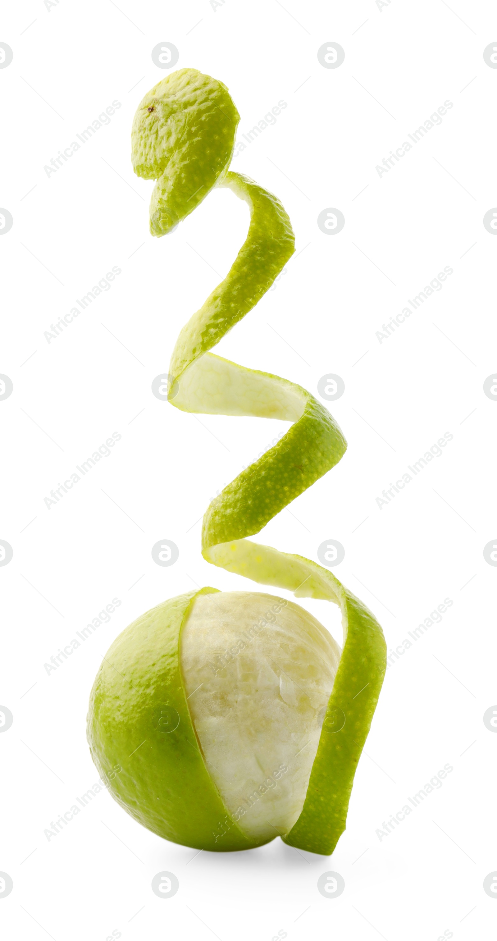 Photo of Fresh lime peel and fruit isolated on white