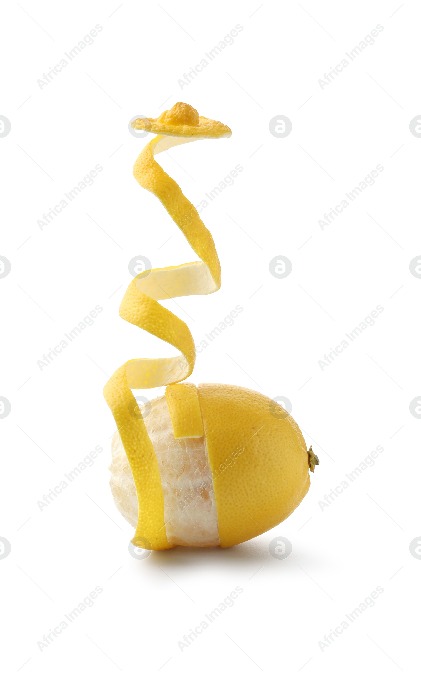 Photo of Fresh lemon peel and fruit isolated on white